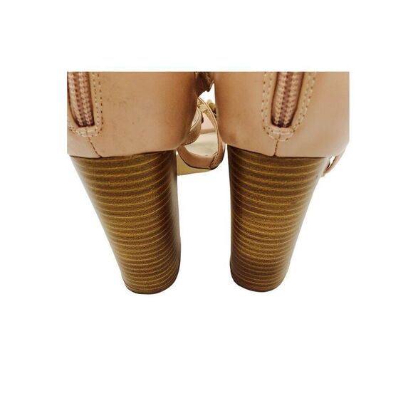 Nicole Miller Daisy Strappy Sandals Flower Embellishments 10 Block Heel Tan - Picture 9 of 12